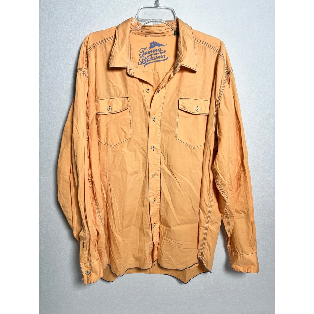Tommy Bahama Mens XXL Orange Long Sleeve Button Down‎ Cotton Pigment Dyed Shirt
